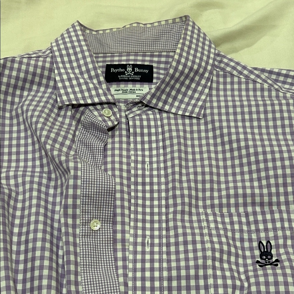 Psycho Bunny Lavender Checkered Casual Shirt